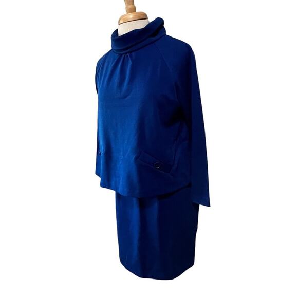 Vintage Chadwicks Ocean Blue Turtleneck Top & Mini Skirt Retro 2pc Set Women 10P - Picture 2 of 6